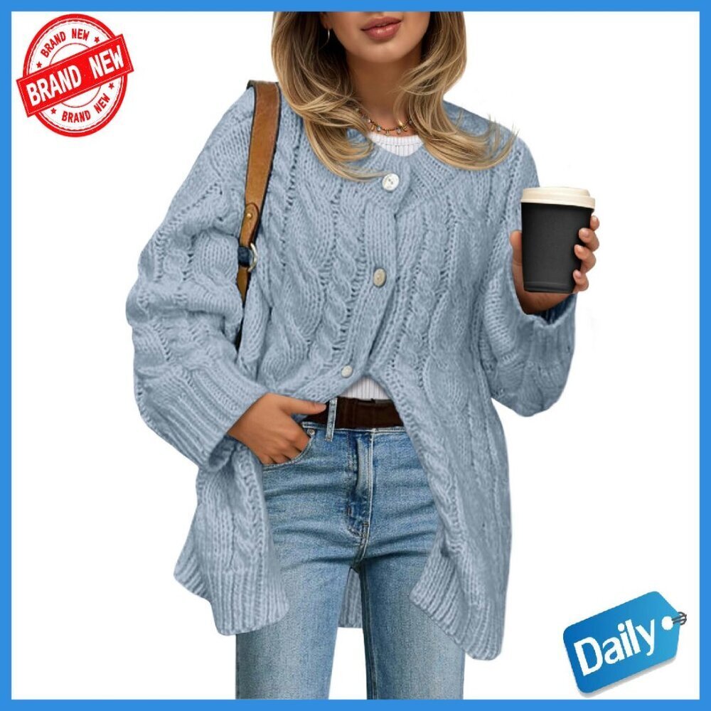 Chunky Cable Knit Cardigan Sweater Dress Oversized Fit Long Sleeve